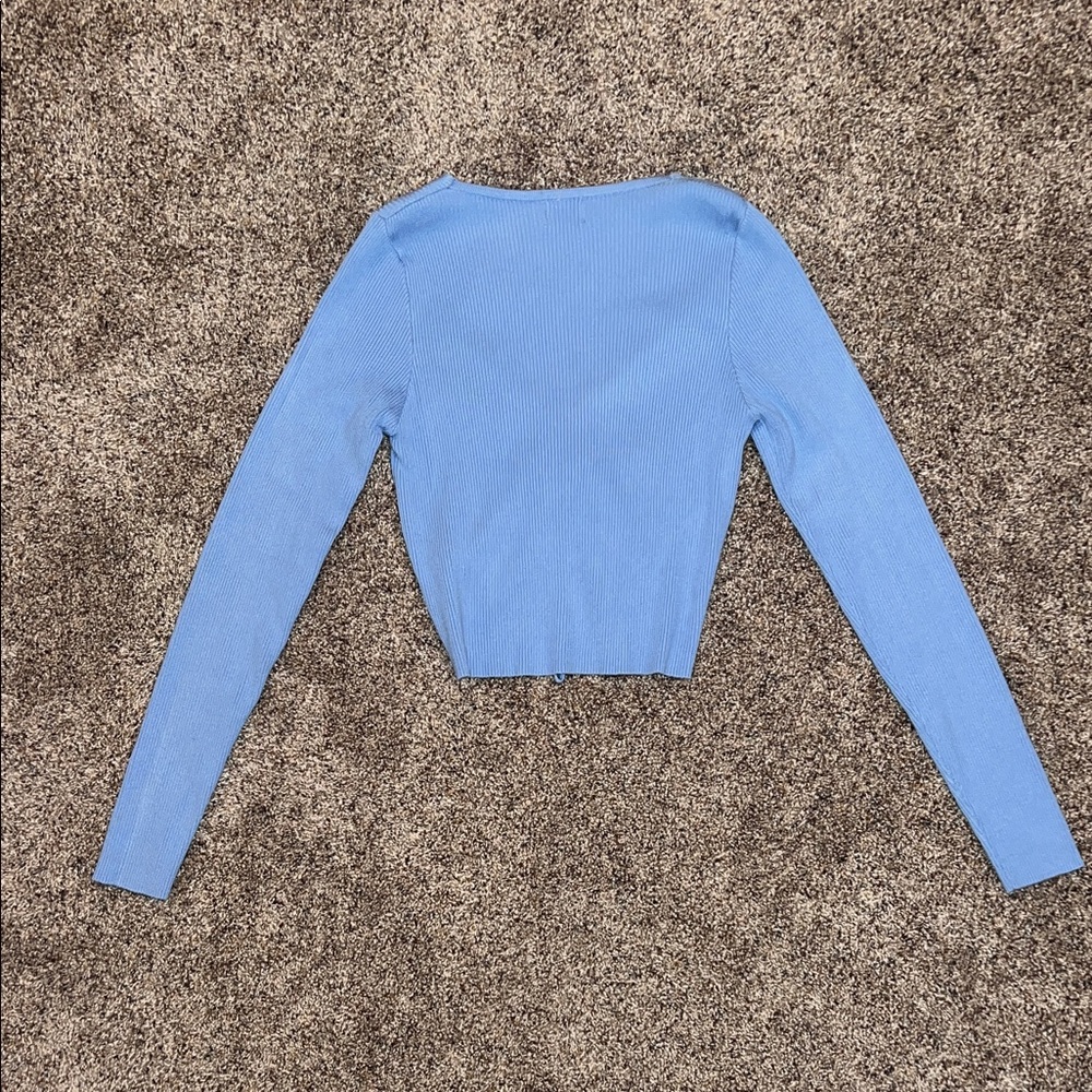 Women’s Dreamers by Debut Blue Long Sleeve Ruched Tie Top - Picture 4 of 4